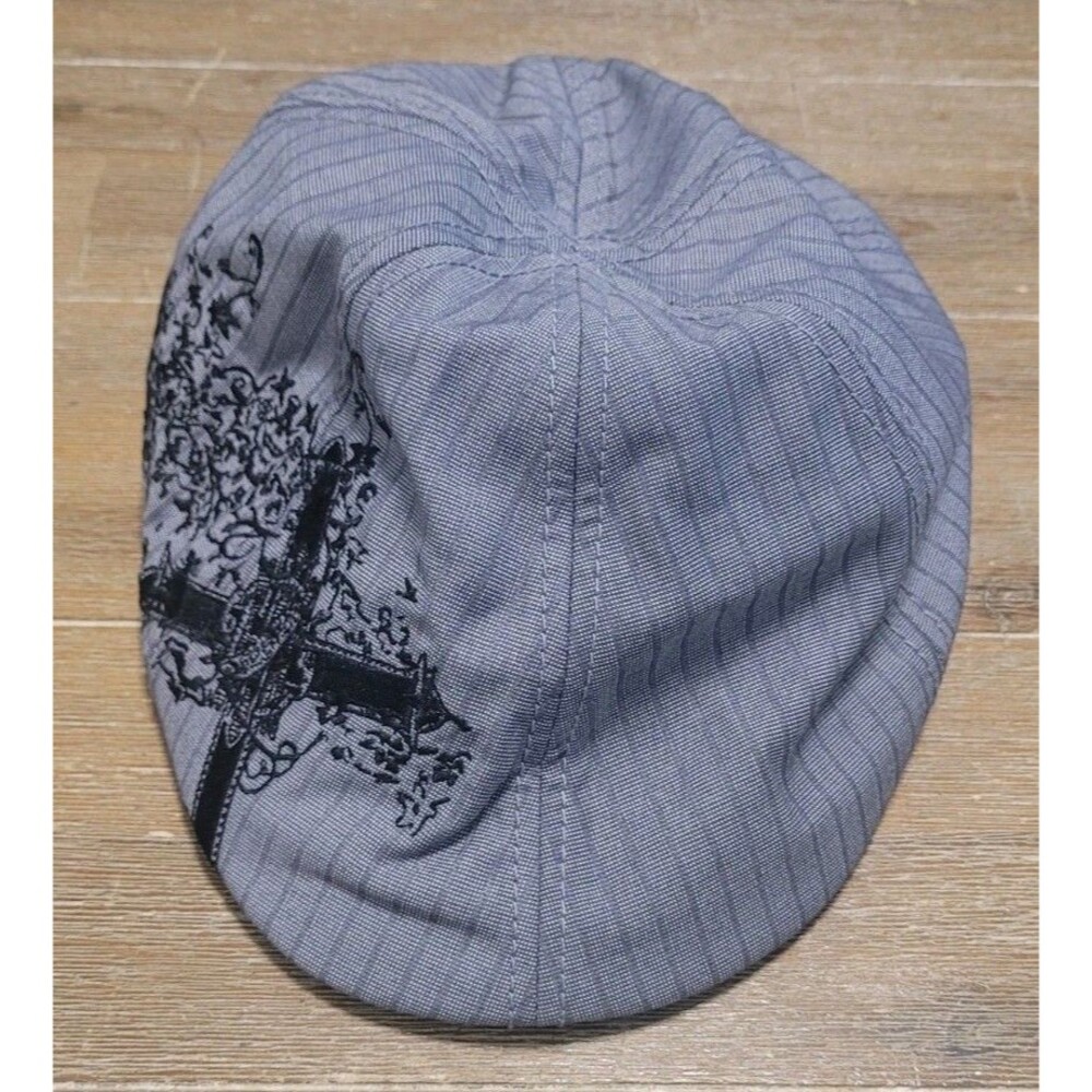 LIDS Newsboy DRIVING GOLF CAP HAT MENS GRAY STRIPED EMBROIDERED CROSS Sz  L/XL
